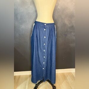 Vintage Lacy Afternoon Lace Pocket Denim Skirt - Button Front - Size Medium